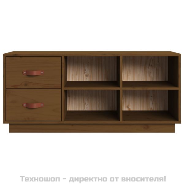 Пейка за обувки меденокафява 100x34x45 см борово дърво масив