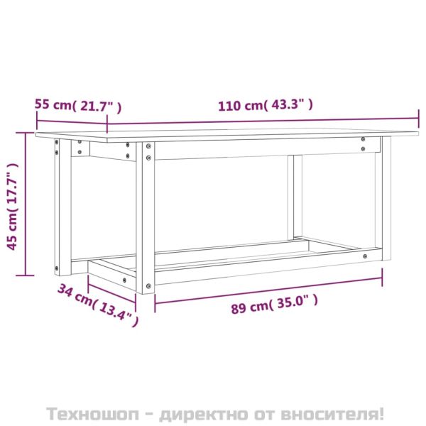 Кафе маса, черна, 110x55x45 см, борово дърво масив
