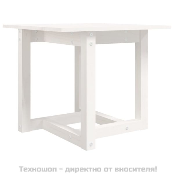 Кафе маса, бяла, 50x50x45 см, борово дърво масив