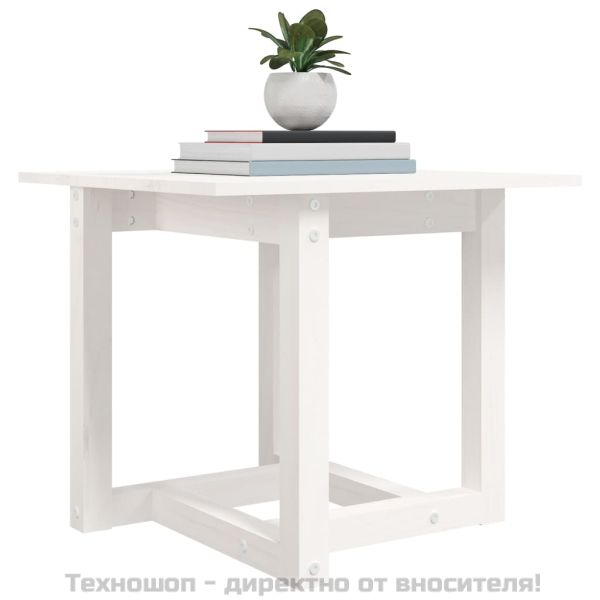 Кафе маса, бяла, 50x50x45 см, борово дърво масив