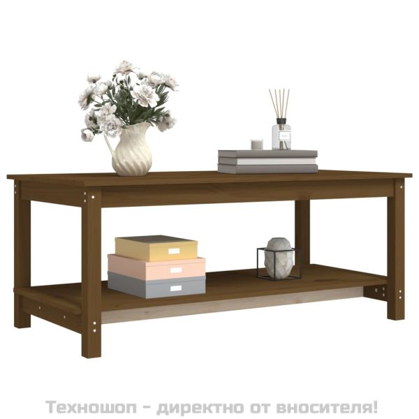 Кафе маса, меденокафява, 110x55x45 см, борово дърво масив