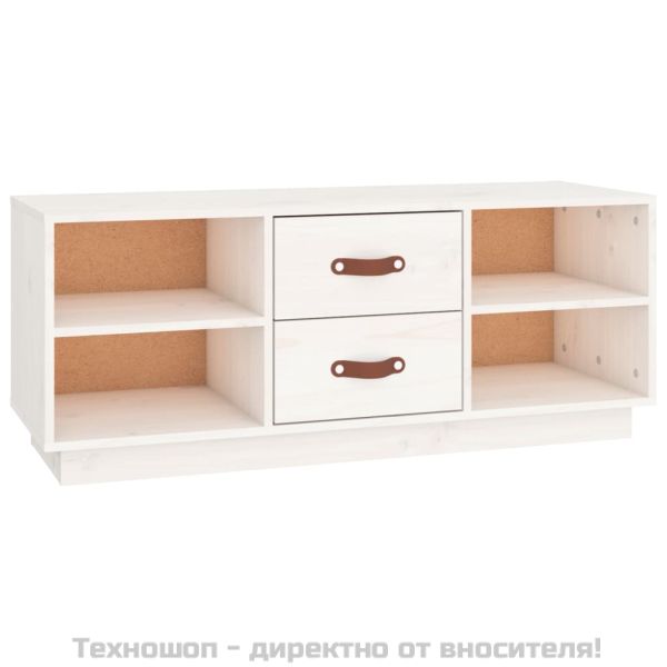 ТВ шкаф, бял, 100x34x40 см, бор масив