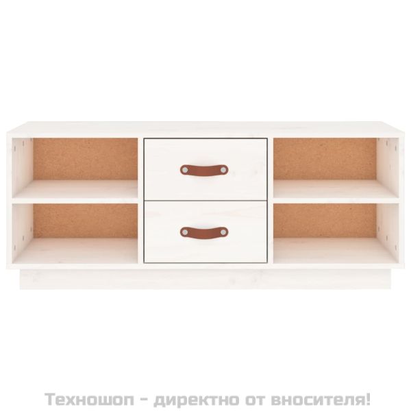 ТВ шкаф, бял, 100x34x40 см, бор масив