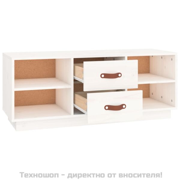 ТВ шкаф, бял, 100x34x40 см, бор масив