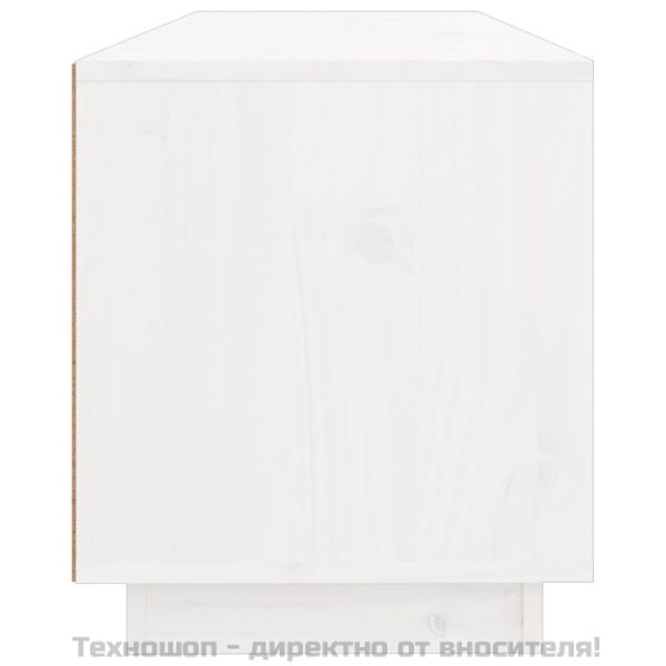 ТВ шкаф, бял, 100x34x40 см, бор масив
