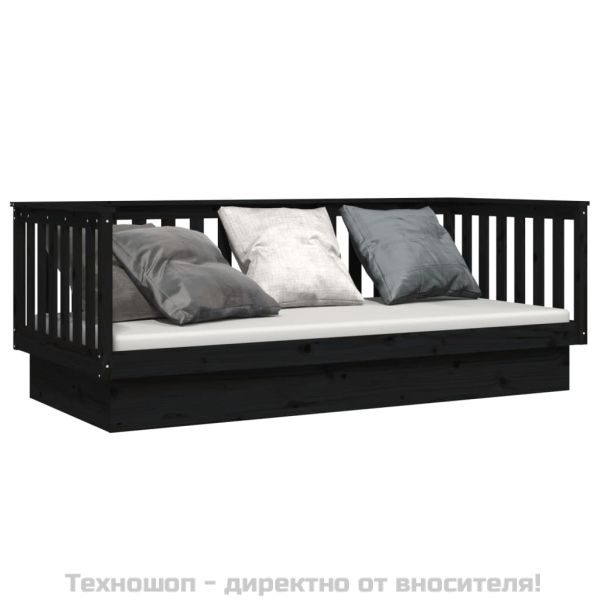 Дневно легло, черно, 100x200 см, борово дърво масив