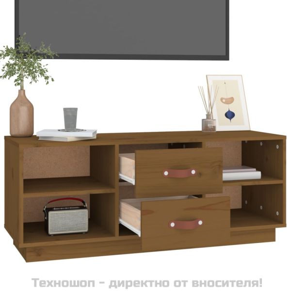 ТВ шкаф, меденокафяв, 100x34x40 см, бор масив