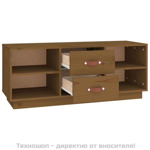 ТВ шкаф, меденокафяв, 100x34x40 см, бор масив