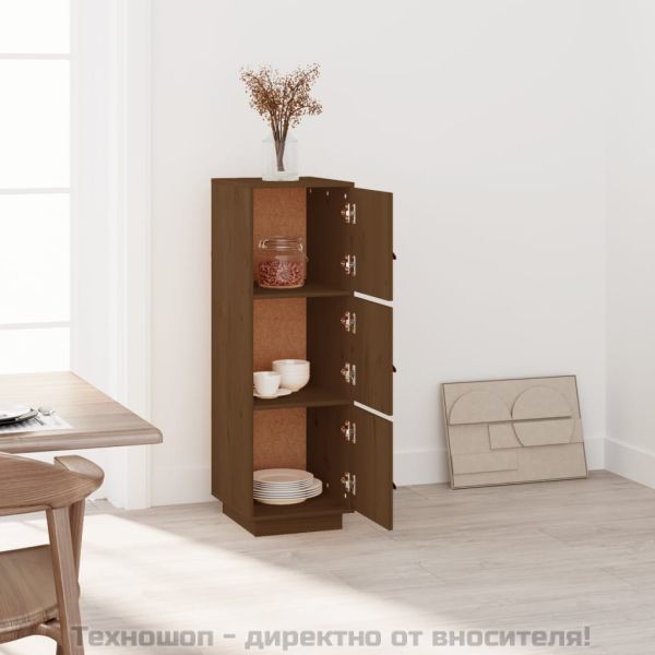 Висок шкаф, меденокафяв, 34x40x108,5 см, борово дърво масив