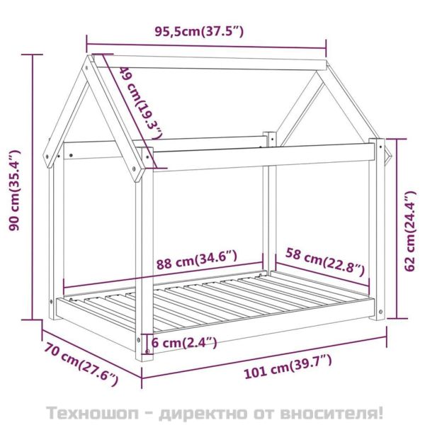 Кучешко легло, меденокафяво, 101x70x90 см, бор масив