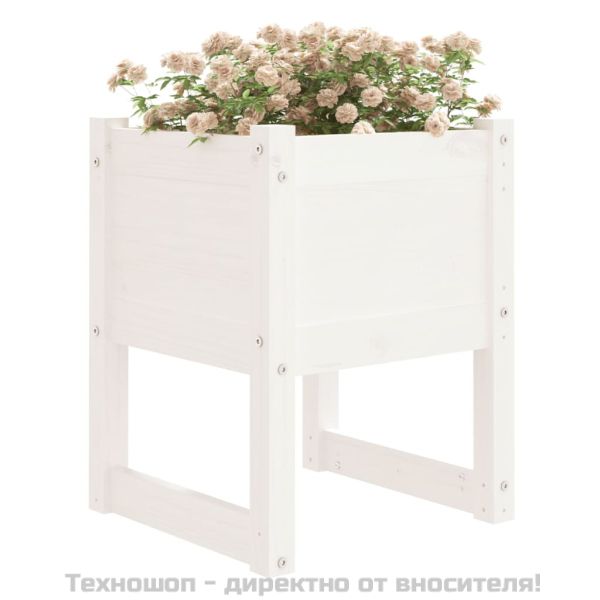 Плантери, 2 бр, бяла, 40x40x52,5 см, борово дърво масив