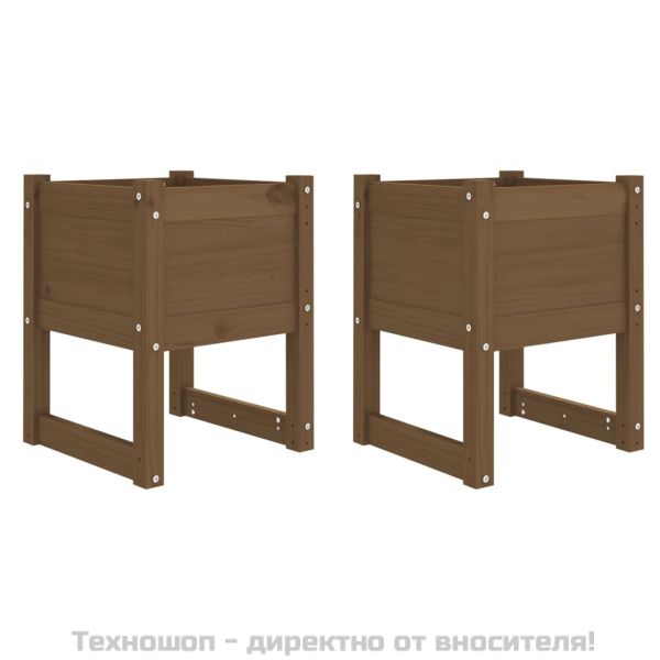 Плантери, 2 бр, меденокафяви, 40x40x52,5 см, борово дърво масив