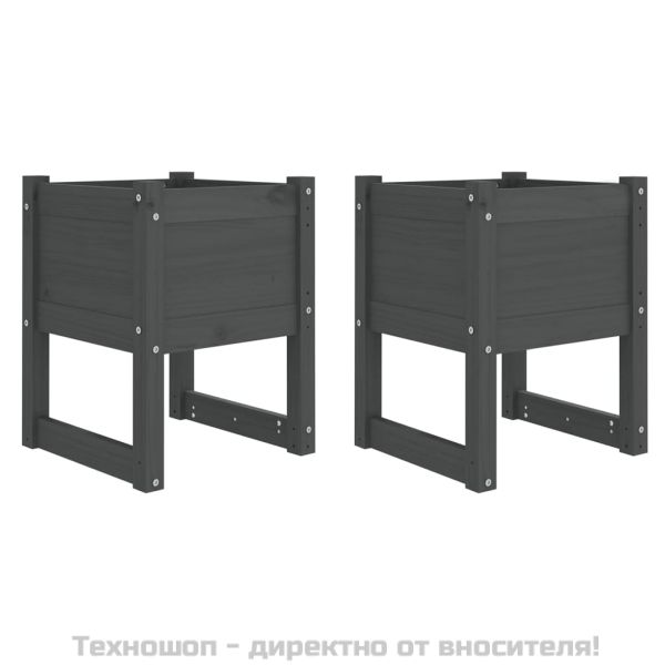 Плантери, 2 бр, сив, 40x40x52,5 см, борово дърво масив