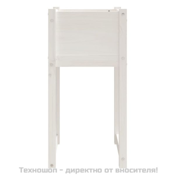Плантер, бяла, 40x40x81 см, борово дърво масив