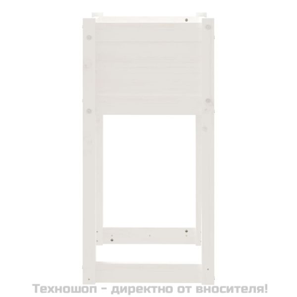 Плантер, бяла, 40x40x81 см, борово дърво масив