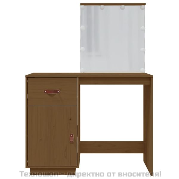 Тоалетка с LED, Меденокафяв, 95x50x133,5 см, борово дърво масив