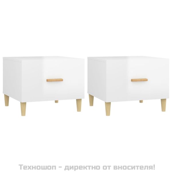 Кафе маси, 2 бр, Бял гланц, 50x50x40 см, инженерно дърво