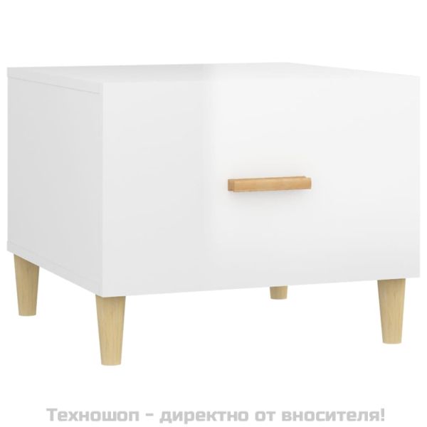 Кафе маси, 2 бр, Бял гланц, 50x50x40 см, инженерно дърво