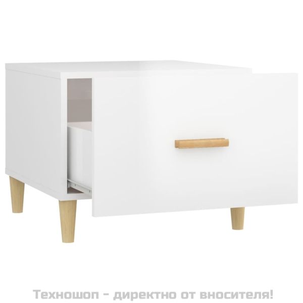 Кафе маси, 2 бр, Бял гланц, 50x50x40 см, инженерно дърво