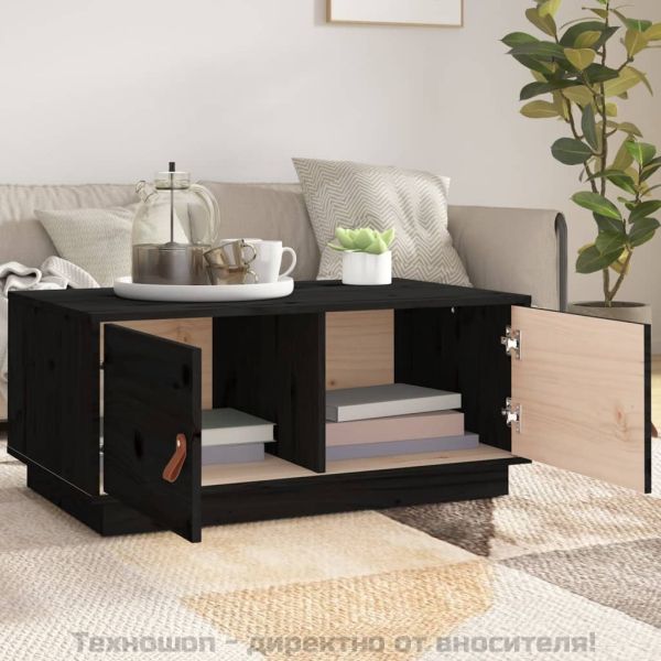 Кафе маса, чернa, 80x50x35 см, борово дърво масив