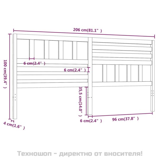 Горна табла за легло, сива, 206x4x100 см, бор масив