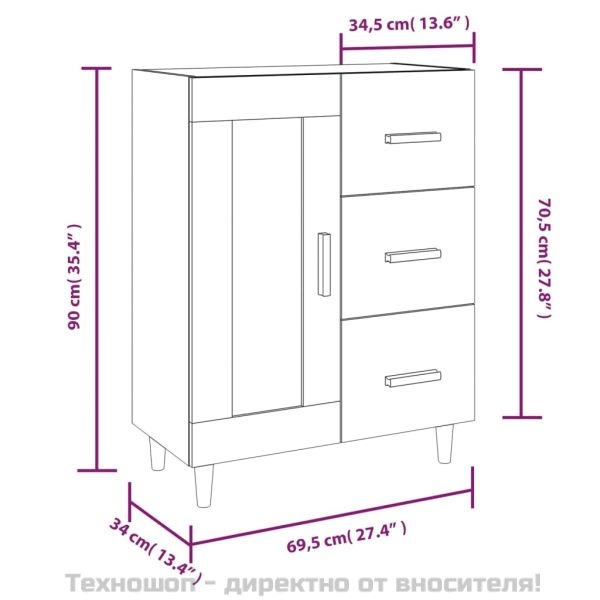 817335 Сайдборд, Кафяв дъб, 69,5x34x90 см, инженерно дърво