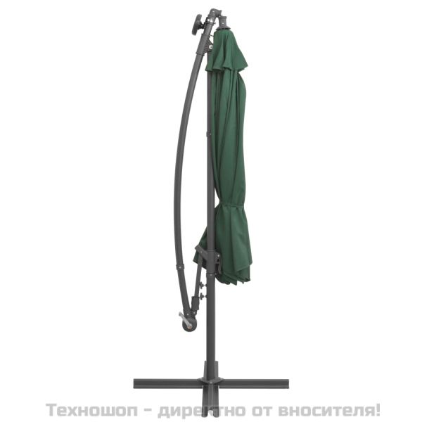 Окачен чадър с LED осветление, 300 см, зелен, метален прът