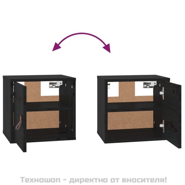 Стенни шкафове, 2 бр, черни, 31,5x30x30 см, бор масив