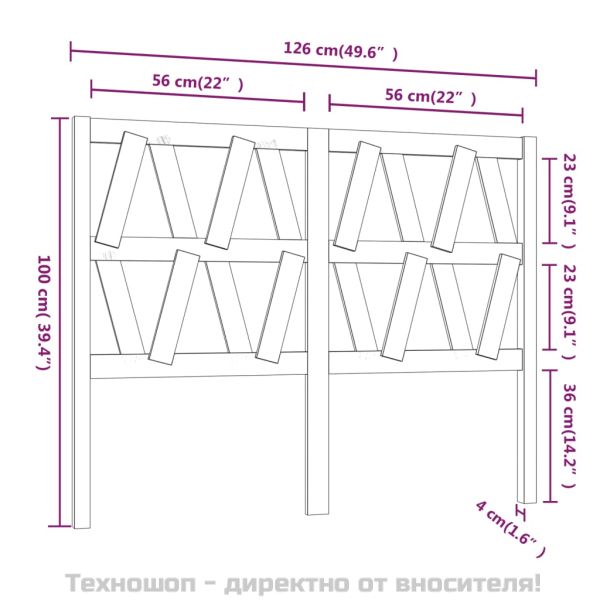 Горна табла за легло, черна, 126x4x100 см, бор масив