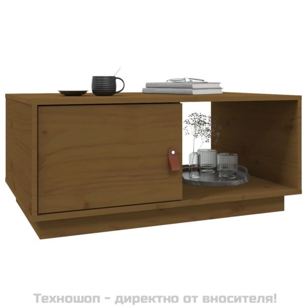 Кафе маса, меденокафява, 80x50x35,5 см, борово дърво масив