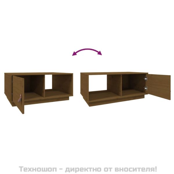 Кафе маса, меденокафява, 80x50x35,5 см, борово дърво масив