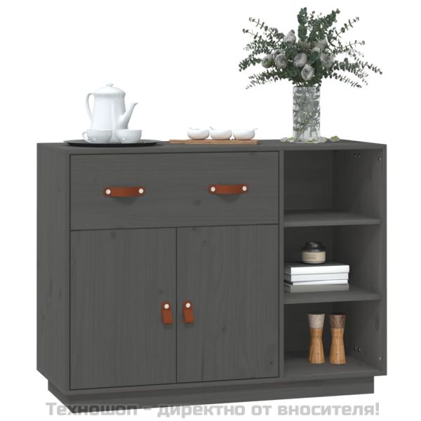 Сайдборд, сив, 98,5x40x75 см, бор масив