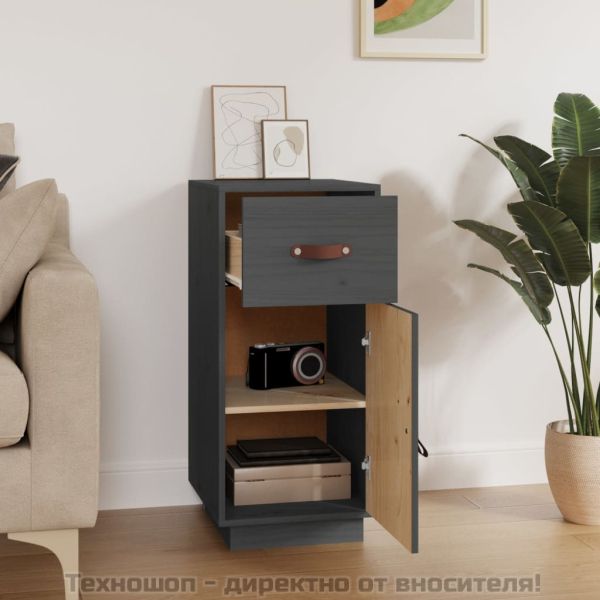 Сайдборд, сив, 34x40x75 см, бор масив