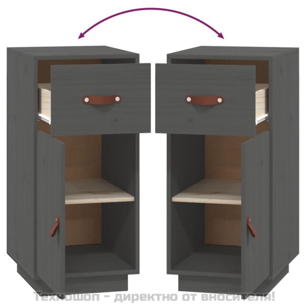 Сайдборд, сив, 34x40x75 см, бор масив