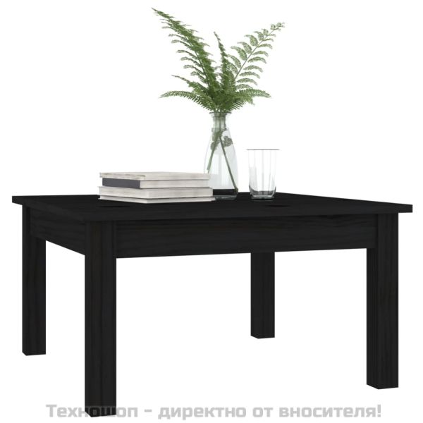 Кафе маса, черна, 55x55x30 см, борово дърво масив