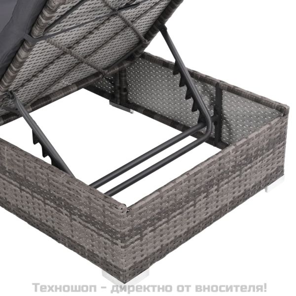 Градински комплект с възглавници, 3 части, полиратан, сив