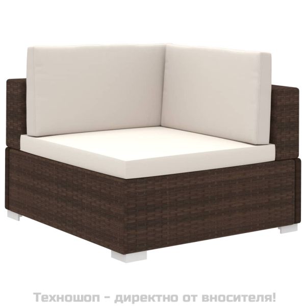 Градински комплект с възглавници, 6 части, кафяв полиратан