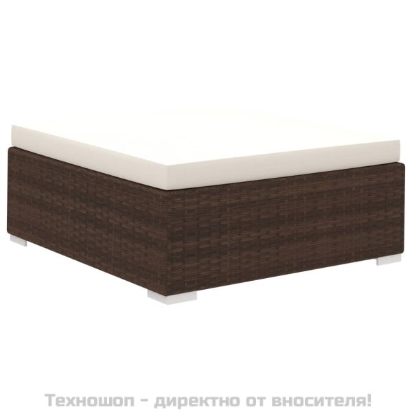 Градински комплект с възглавници, 6 части, кафяв полиратан