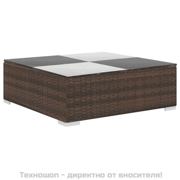 Градински комплект с възглавници, 6 части, кафяв полиратан