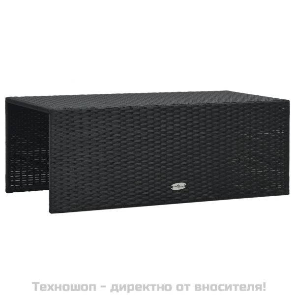 Градински комплект с възглавници, 6 части, черен полиратан