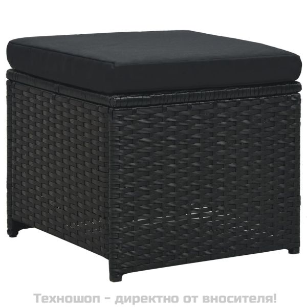 Градински комплект с възглавници, 6 части, черен полиратан