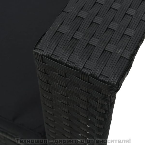 Градински комплект с възглавници, 6 части, черен полиратан