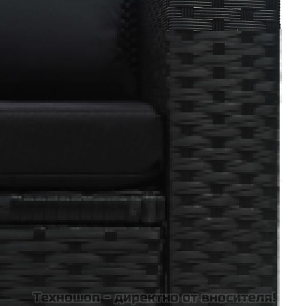 Градински комплект с възглавници, 6 части, черен полиратан