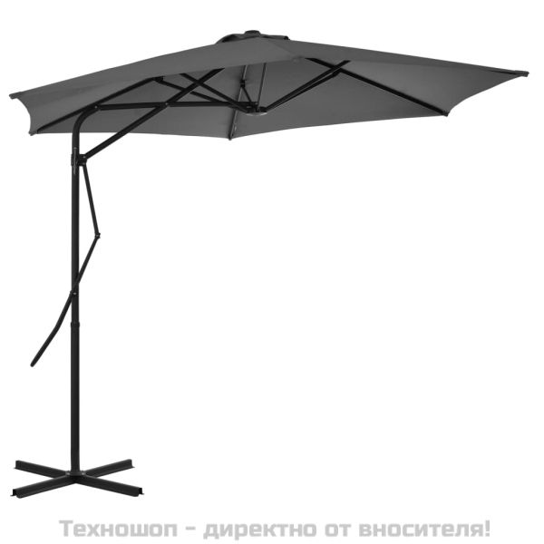 Градински чадър със стоманен прът, 300 см, антрацит