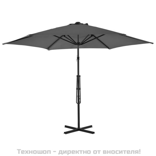 Градински чадър със стоманен прът, 300 см, антрацит