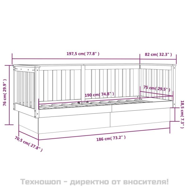 Дневно легло, Черен 75x190 см борово дърво масив