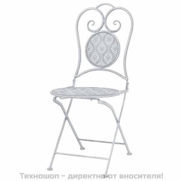 Градински бистро комплект, 3 части, стомана, сивкаво бял