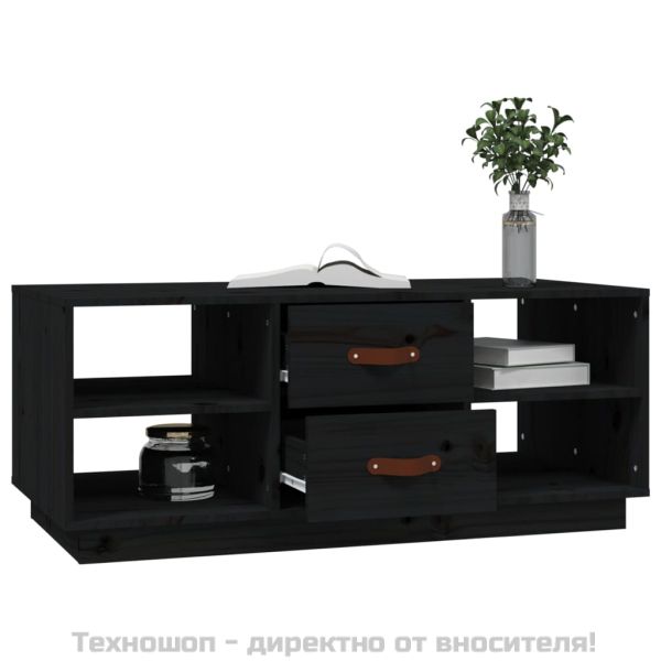 Кафе маса, черен, 100x50x41 см, борово дърво масив