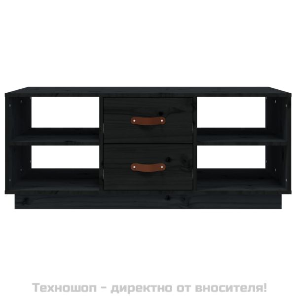 Кафе маса, черен, 100x50x41 см, борово дърво масив