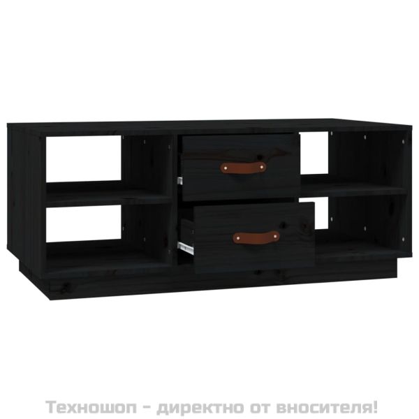 Кафе маса, черен, 100x50x41 см, борово дърво масив